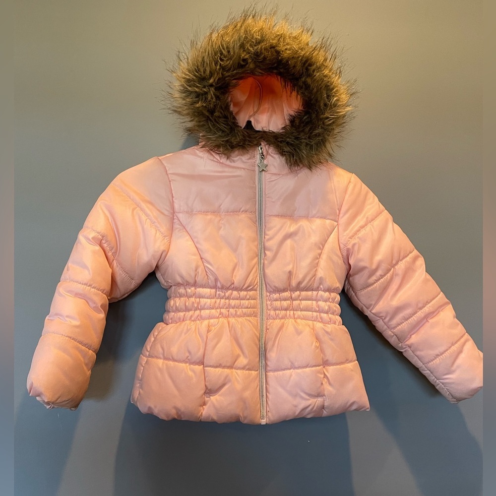Little Girls Solid with Faux Fur Trim Jacket